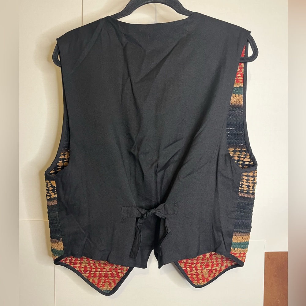 Vintage AJNY NYC Women’s Striped Woven Leather Open Front Vest - Picture 2 of 6